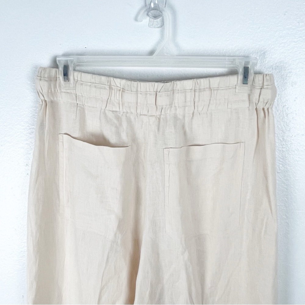 A.L.C. 100% Linen Cream High Rise Wide Leg Drawstring Waist Pockets Pants 12 - Picture 5 of 10